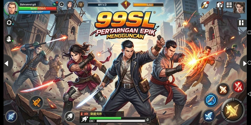 Tangkapan layar 99SL menunjukkan aksi pertarungan karakter yang menegangkan.