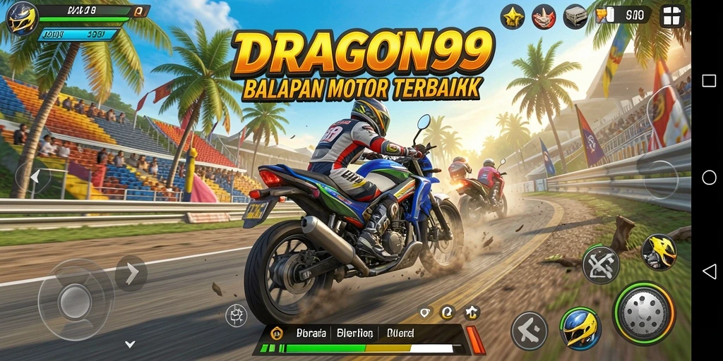 Tampilan gameplay seru dari balapan motor dalam DRAGON99.
