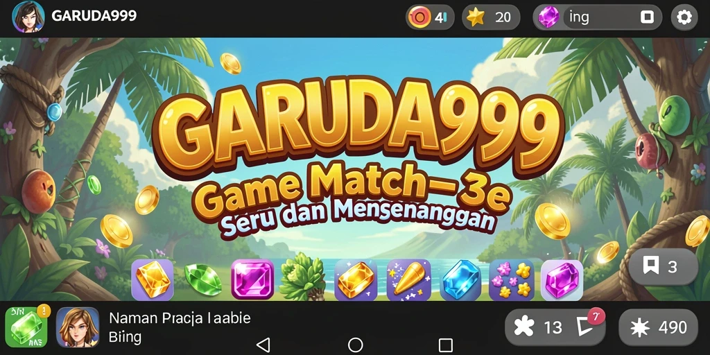 Screenshot utama GARUDA999 menunjukkan gameplay Match-3 yang menarik.