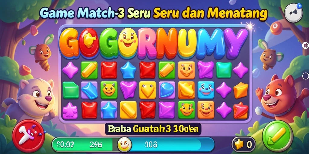 Screenshot GOGORUMMY menampilkan serunya permainan Match-3.