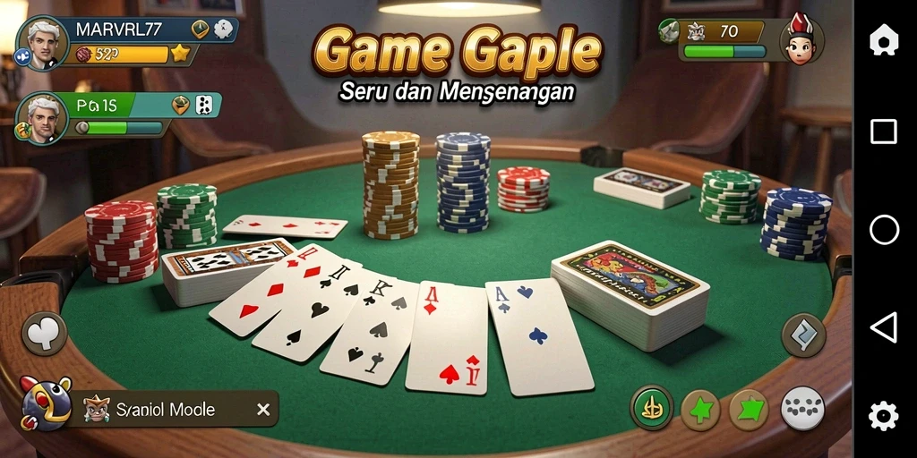 Screenshot MARVRL77 menampilkan gameplay Gaple yang mengasyikkan.
