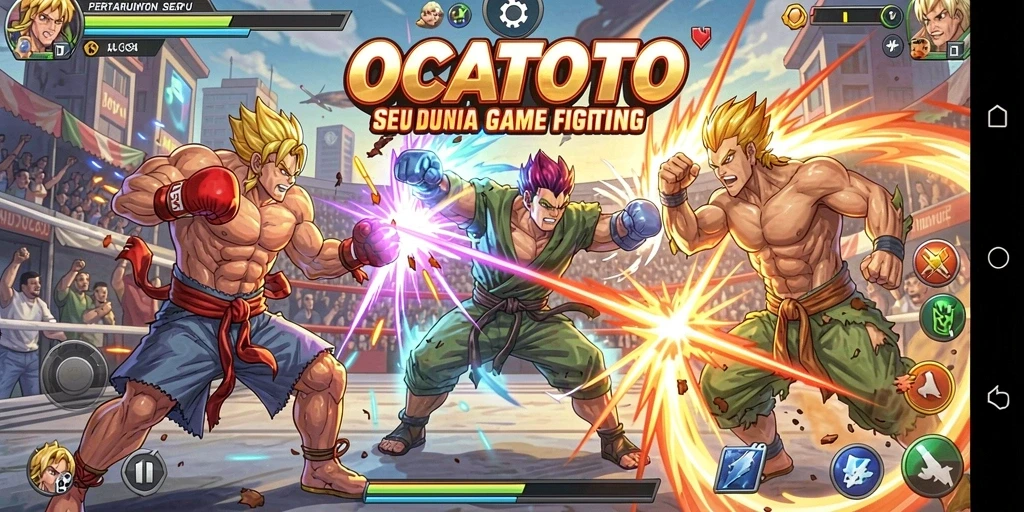 Screenshot OCATOTO menunjukkan aksi pertarungan yang seru dan dinamis.