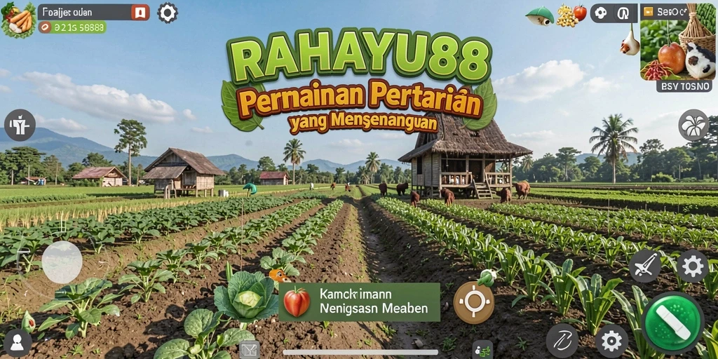 Tangkapan layar gameplay <strong>RAHAYU88</strong> menampilkan aktivitas bertani yang seru dan beragam.