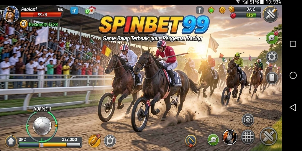 Tangkapan layar gameplay SPINBET99 menampilkan balapan mendebarkan di trek yang menantang.